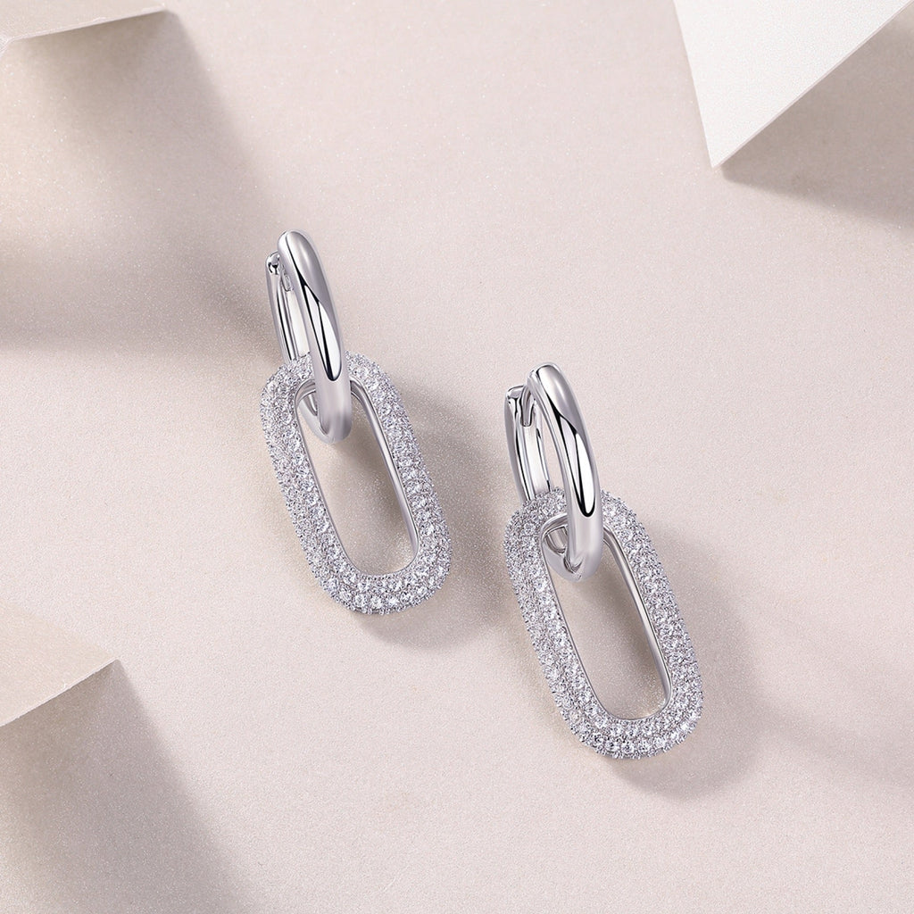Chainlink Moissanite Link Huggie Hoop Earrings in Sterling Silver
