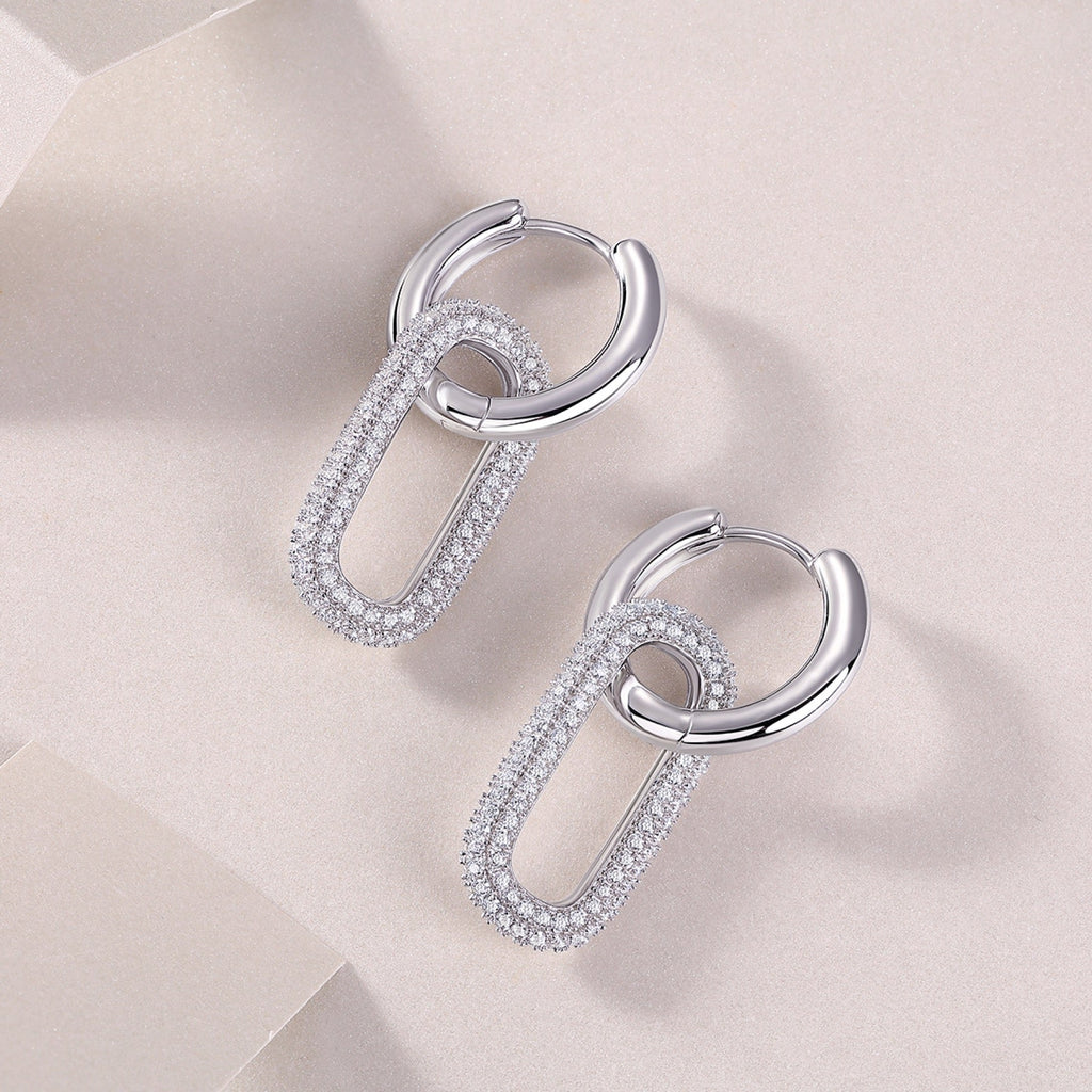 Chainlink Moissanite Link Huggie Hoop Earrings in Sterling Silver