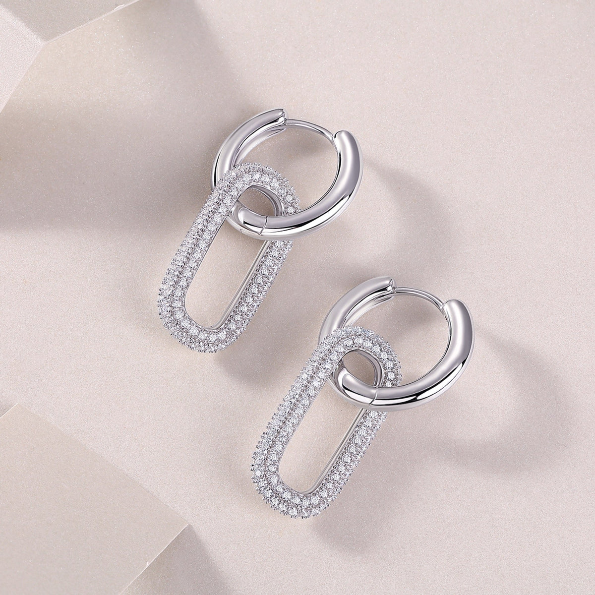 Chainlink Moissanite Link Huggie Hoop Earrings in Sterling Silver