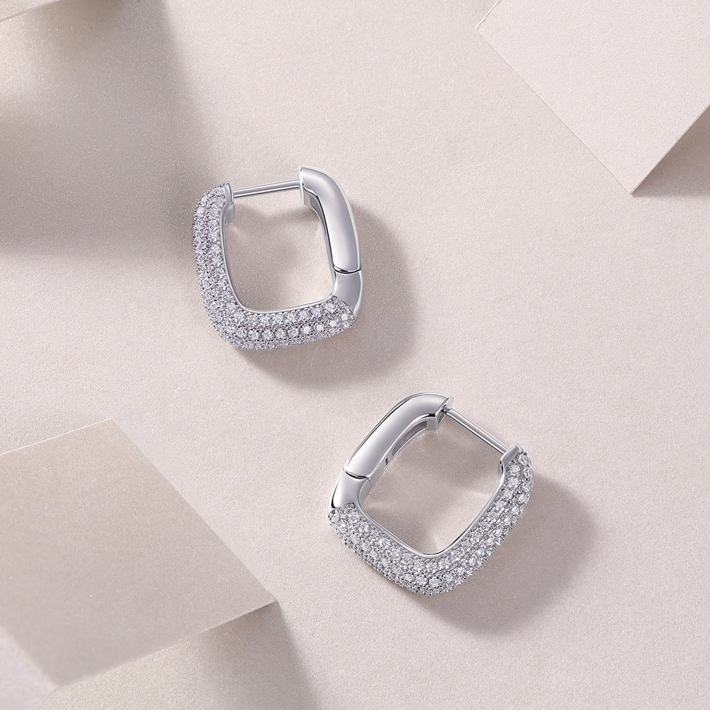 Squared Moissanite Square Huggie Hoop Earrings in Sterling Silver