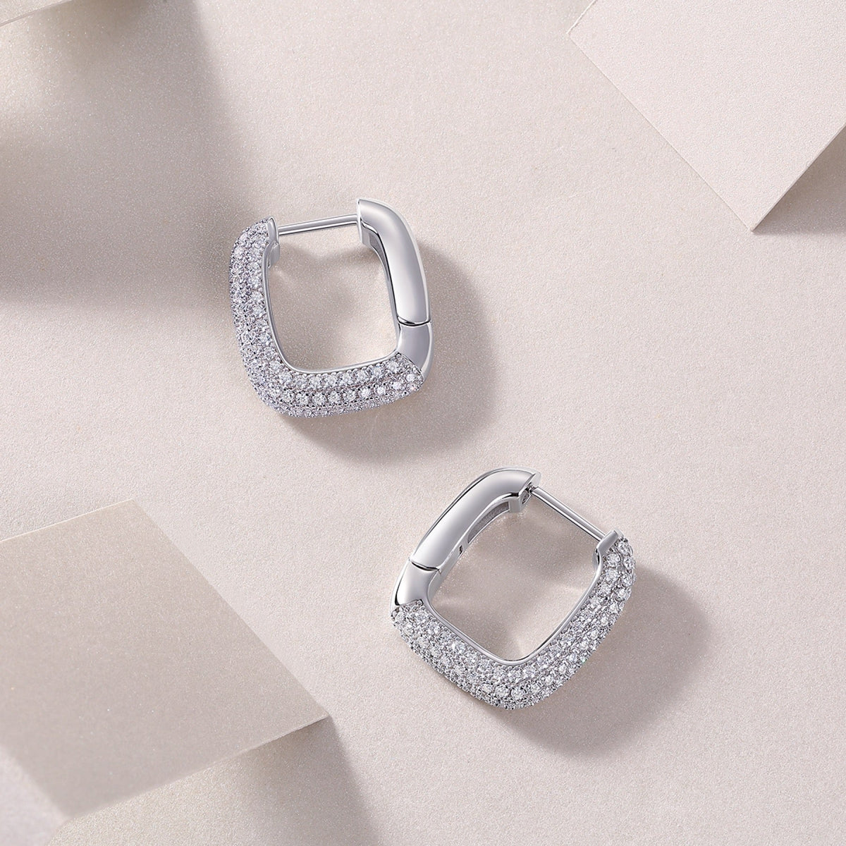 Squared Moissanite Square Huggie Hoop Earrings in Sterling Silver