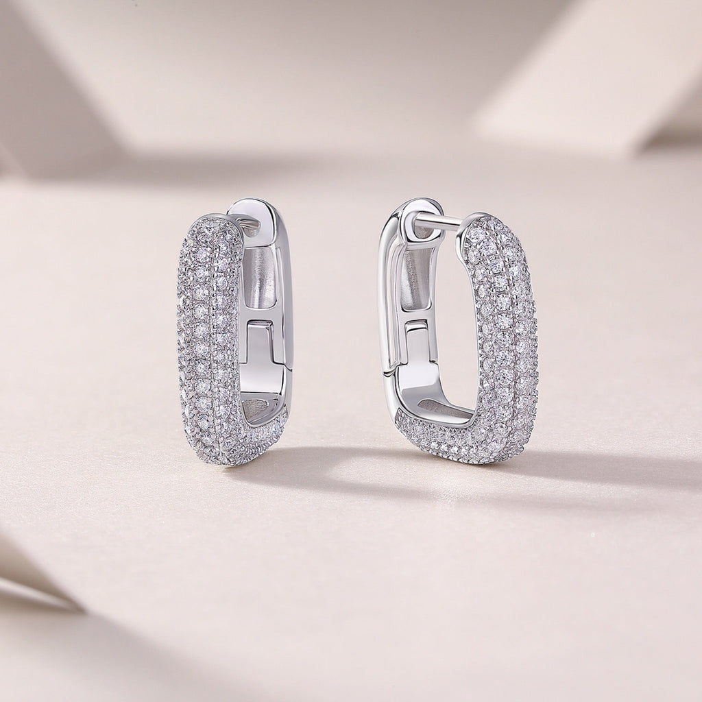 Squared Moissanite Square Huggie Hoop Earrings in Sterling Silver