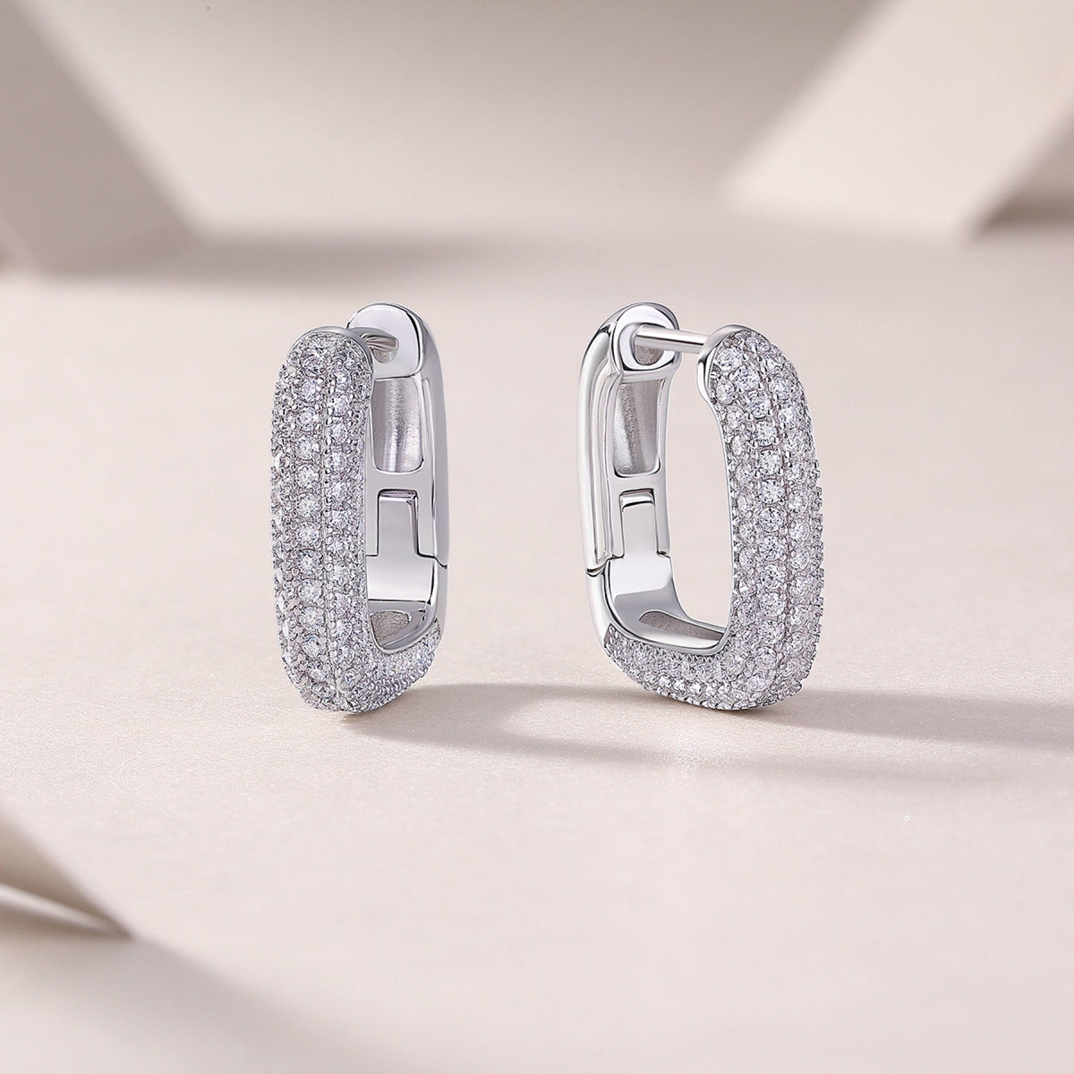 Squared Moissanite Square Huggie Hoop Earrings in Sterling Silver