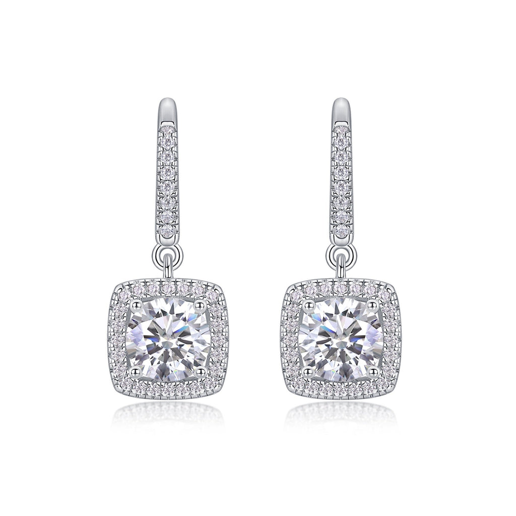 Adorn Moissanite Halo Drop Earrings in Sterling Silver