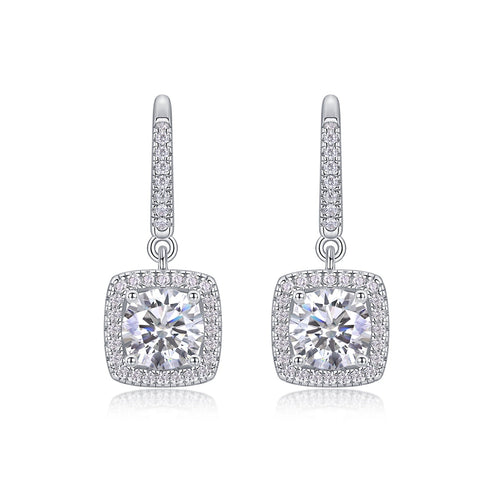 Adorn Moissanite Halo Drop Earrings in Sterling Silver