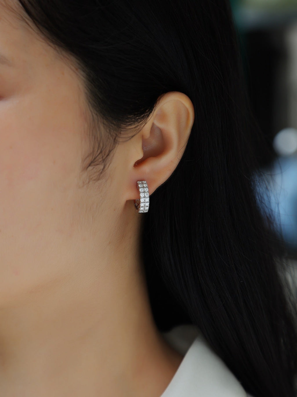 Twinband Moissanite Huggie Hoop Earrings in Sterling Silver