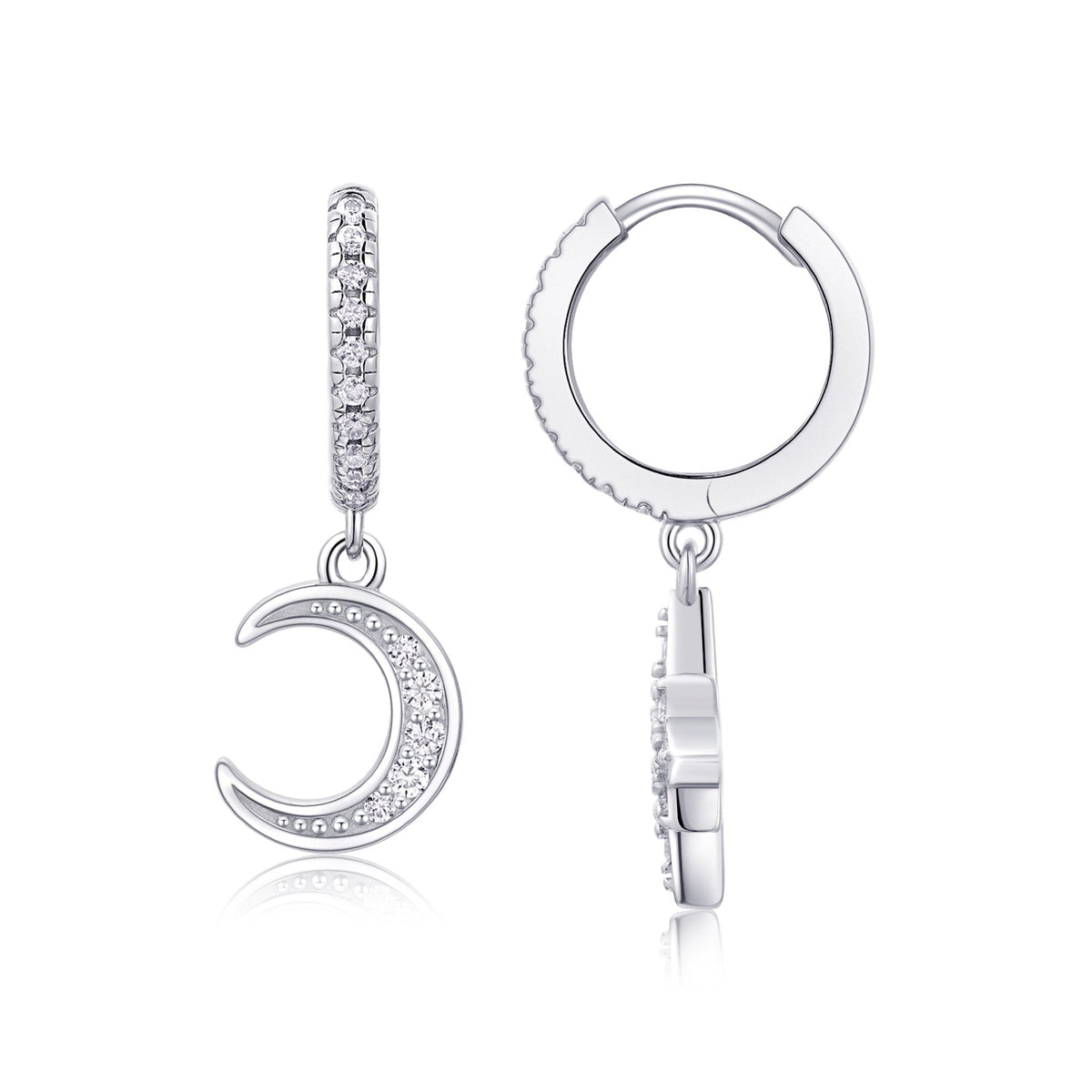 Astoria Moissanite Moon and Star Drop Earrings in Sterling Silver