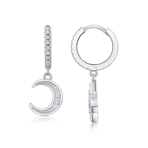 Astoria Moissanite Moon and Star Drop Earrings in Sterling Silver