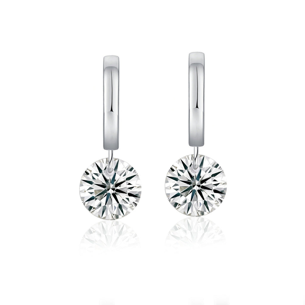 Dangle Moissanite Drop Huggie Hoop Earrings in Sterling Silver
