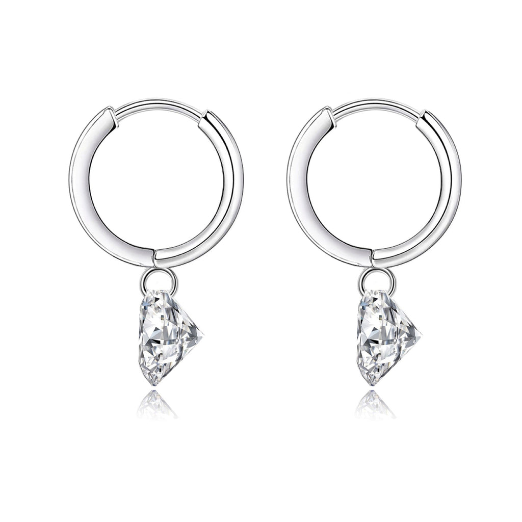 Dangle Moissanite Drop Huggie Hoop Earrings in Sterling Silver