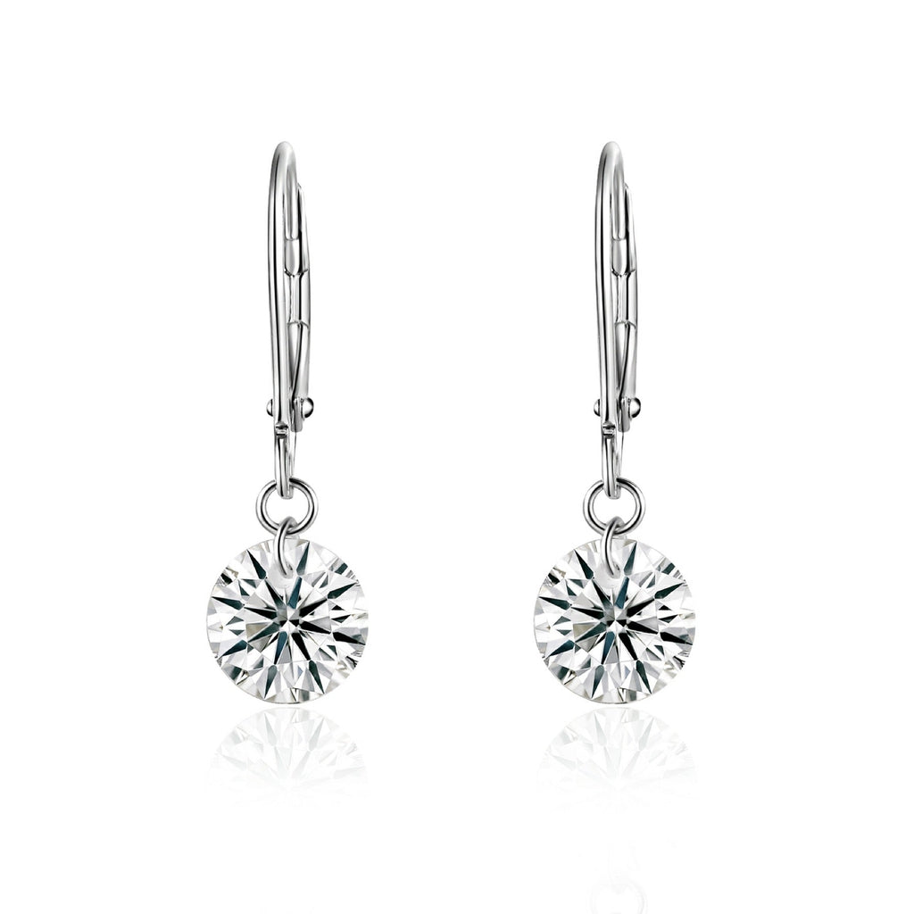 Lever Moissanite Solitaire Drop Earrings in Sterling Silver