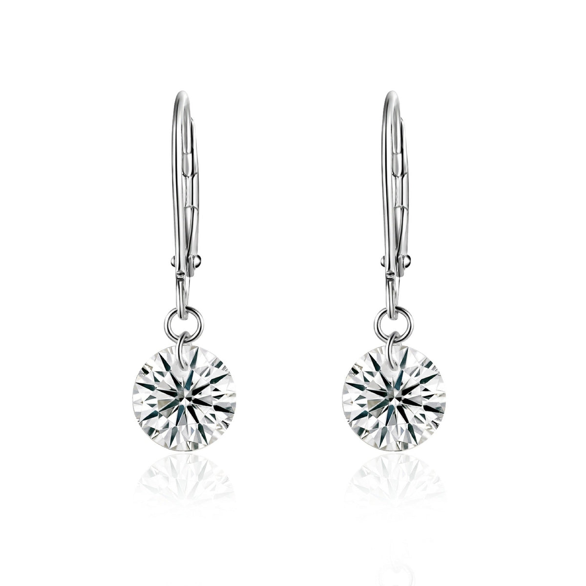 Lever Moissanite Solitaire Drop Earrings in Sterling Silver