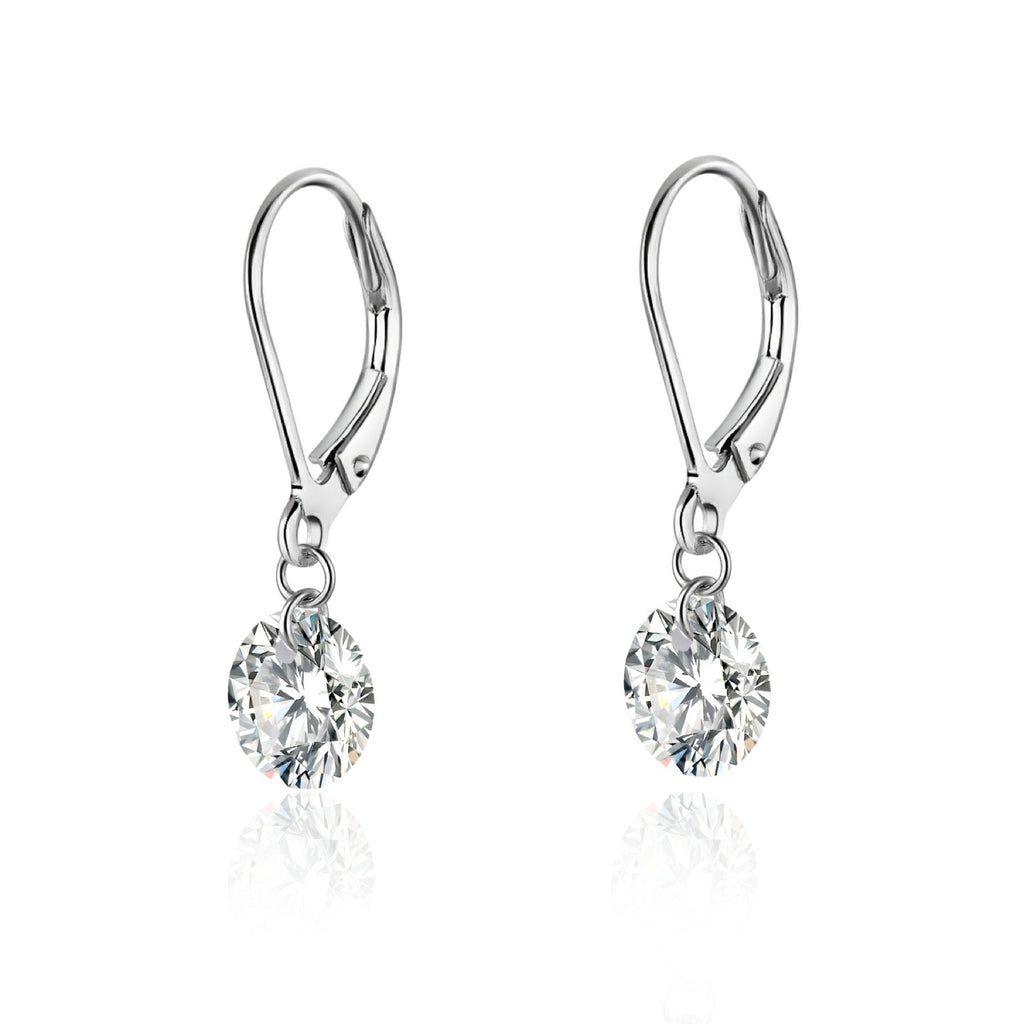 Lever Moissanite Solitaire Drop Earrings in Sterling Silver