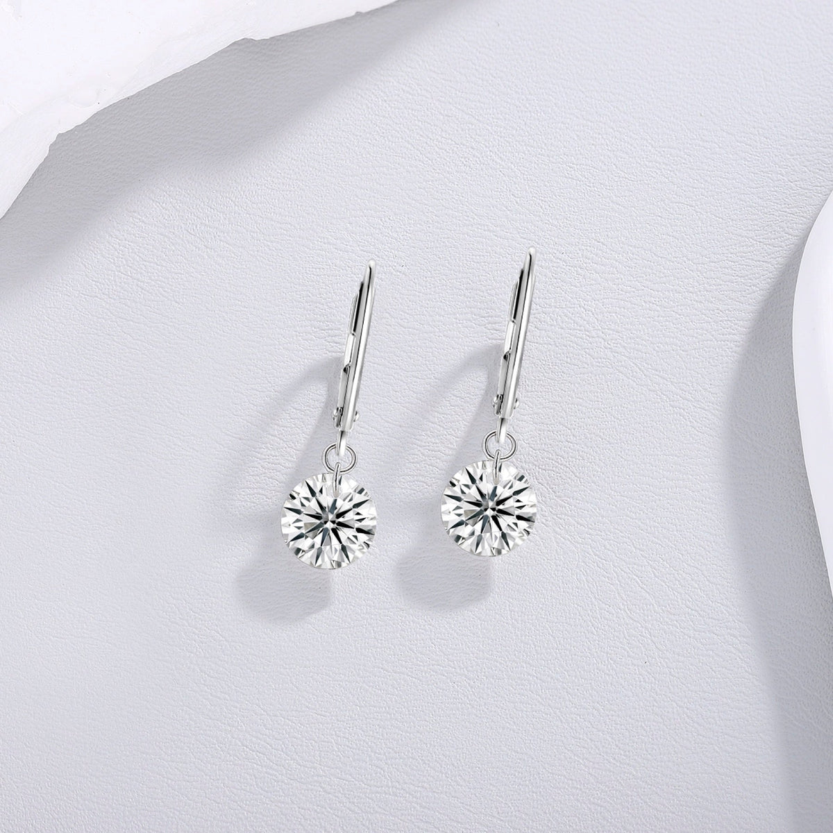 Lever Moissanite Solitaire Drop Earrings in Sterling Silver