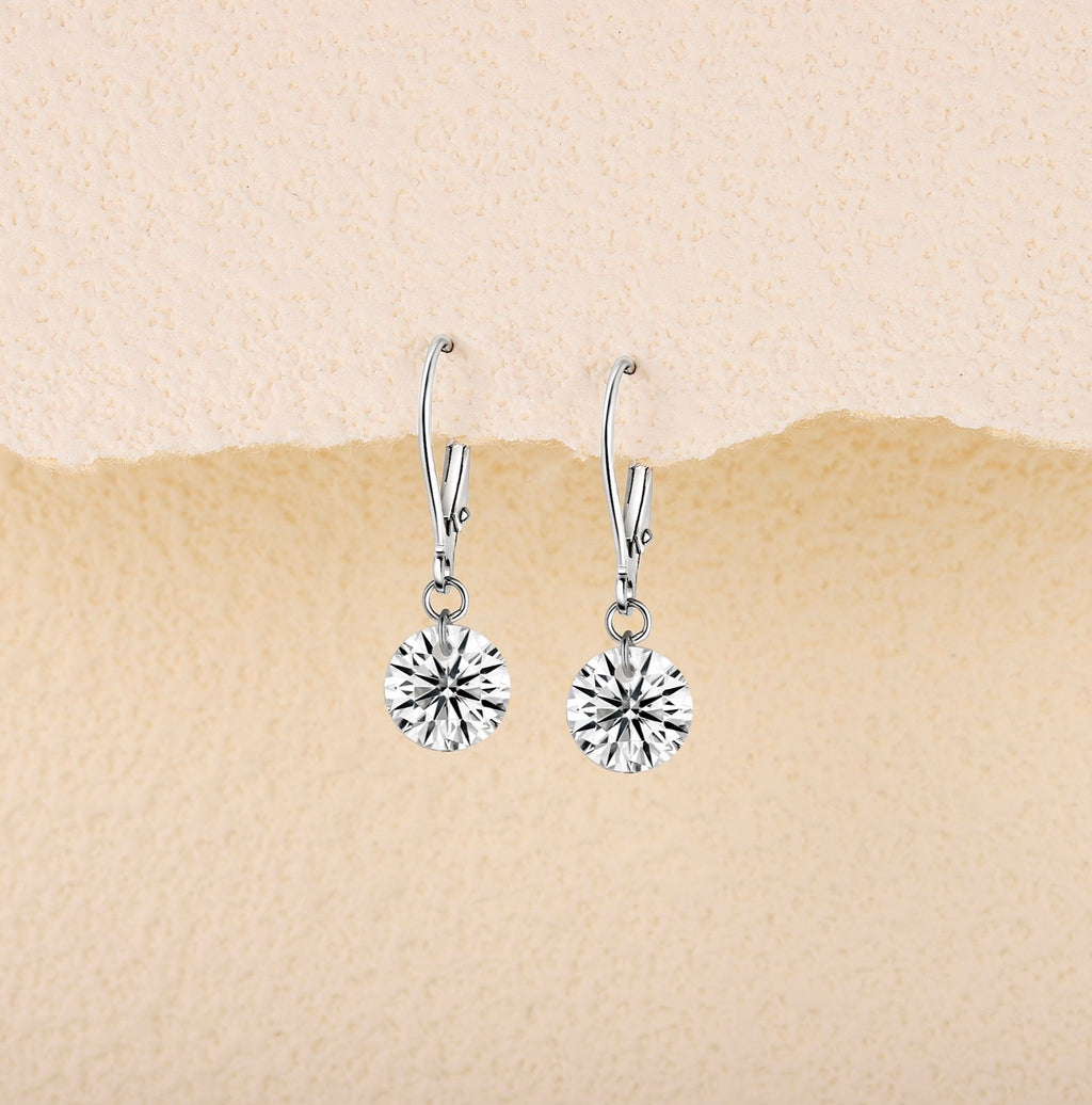 Lever Moissanite Solitaire Drop Earrings in Sterling Silver