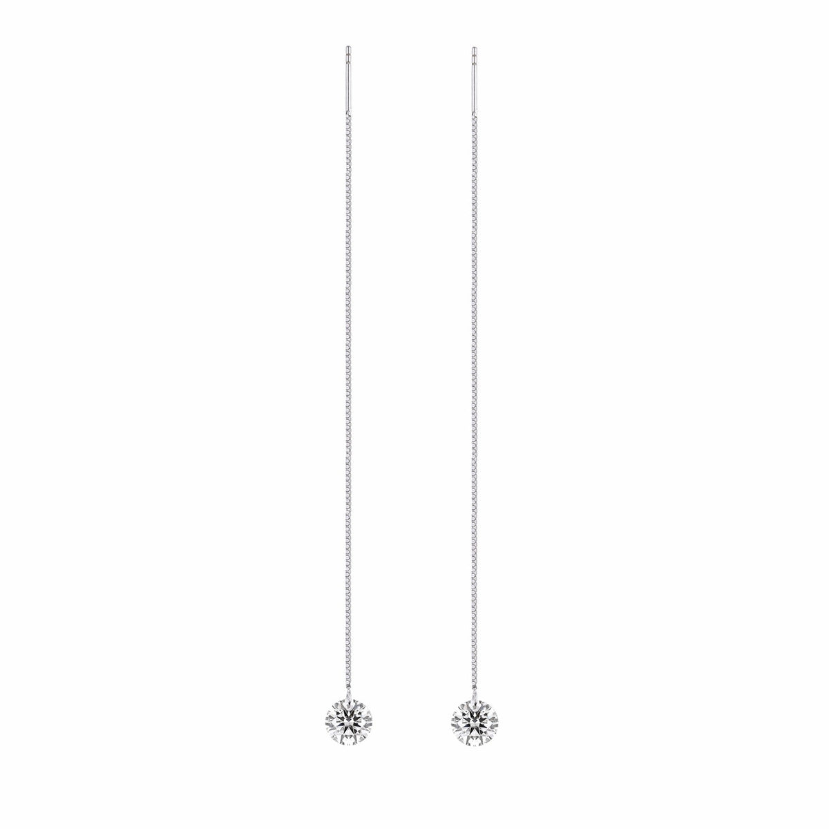 Wave Moissanite Threader Drop Earrings in Sterling Silver