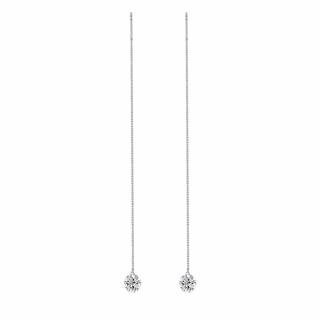Wave Moissanite Threader Drop Earrings in Sterling Silver
