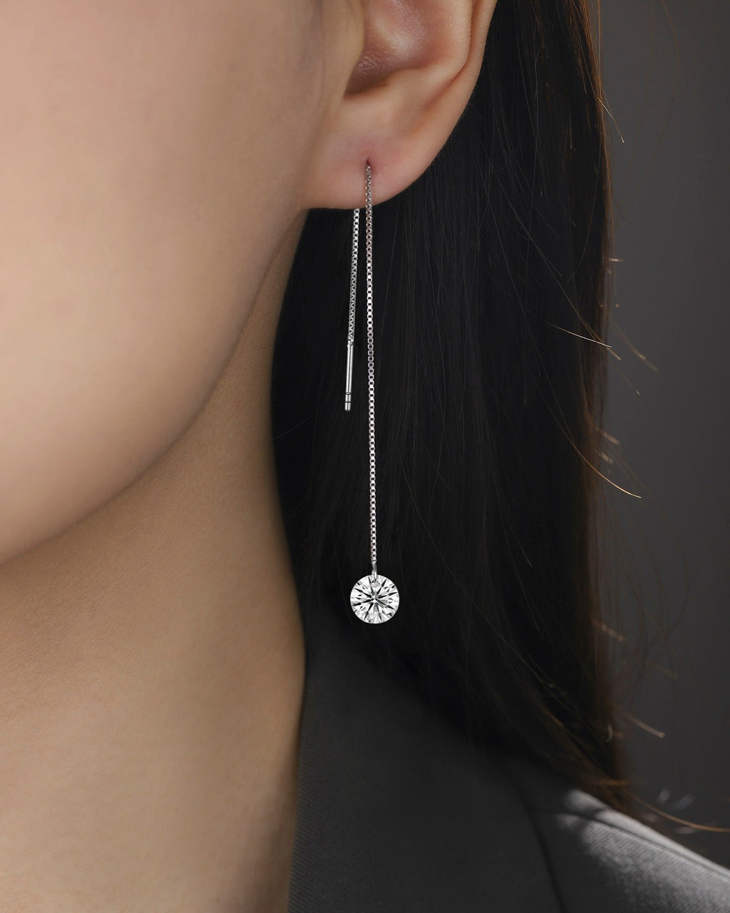 Wave Moissanite Threader Drop Earrings in Sterling Silver