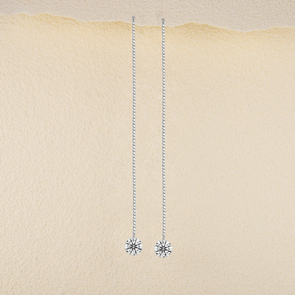 Wave Moissanite Threader Drop Earrings in Sterling Silver