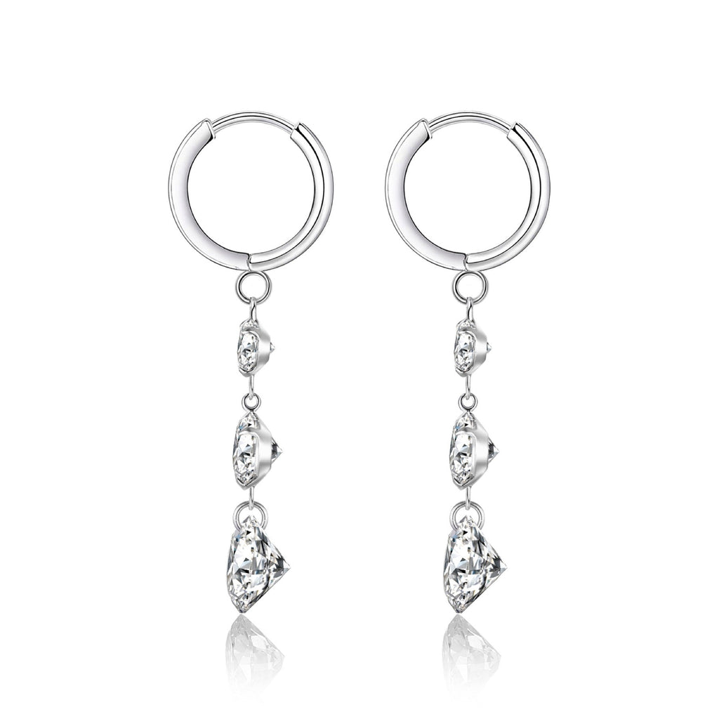 Triplet Moissanite Three-Stone Drop Earrings in Sterling Silver