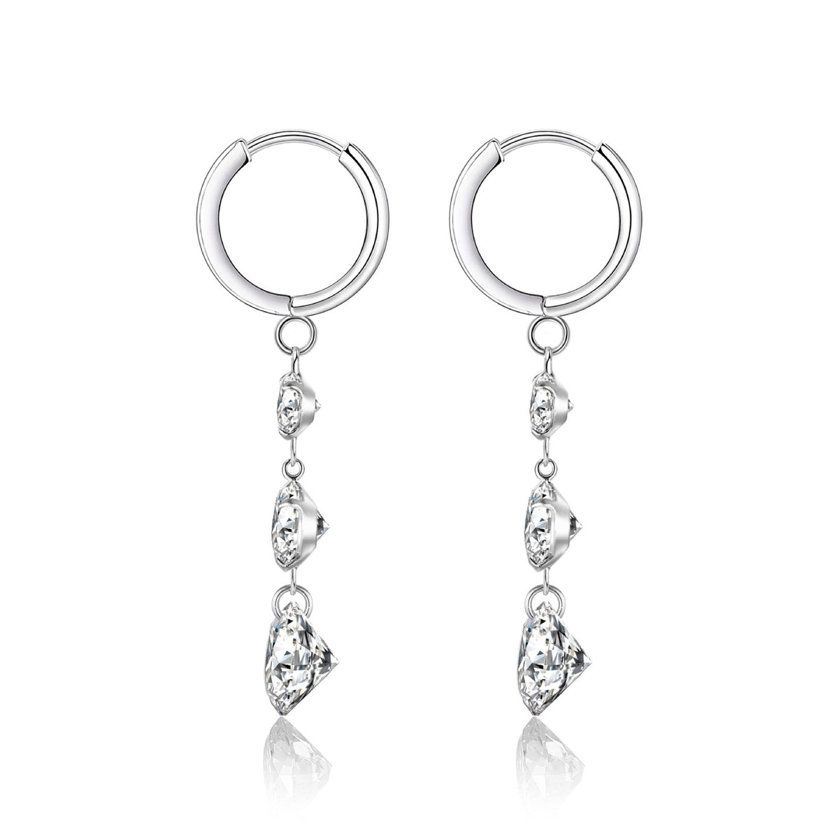 Triplet Moissanite Three-Stone Drop Earrings in Sterling Silver