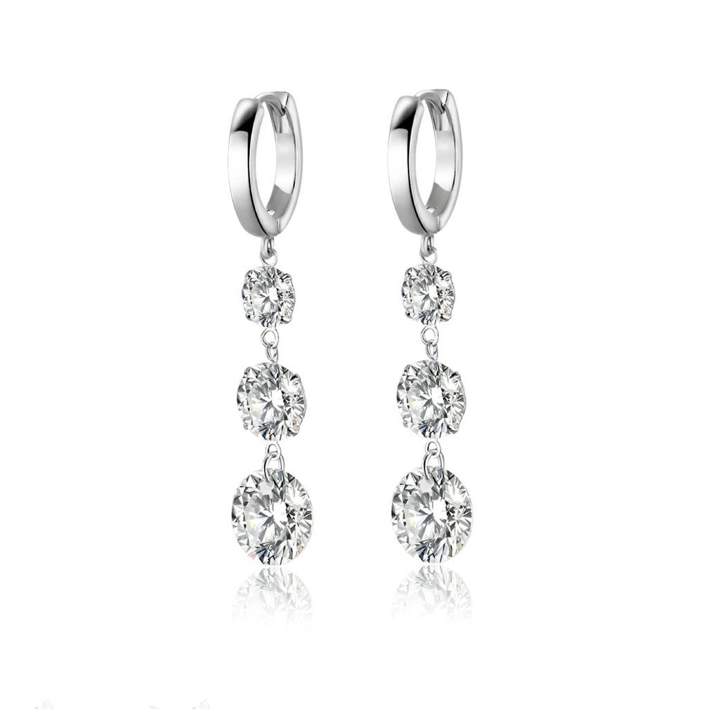 Triplet Moissanite Three-Stone Drop Earrings in Sterling Silver