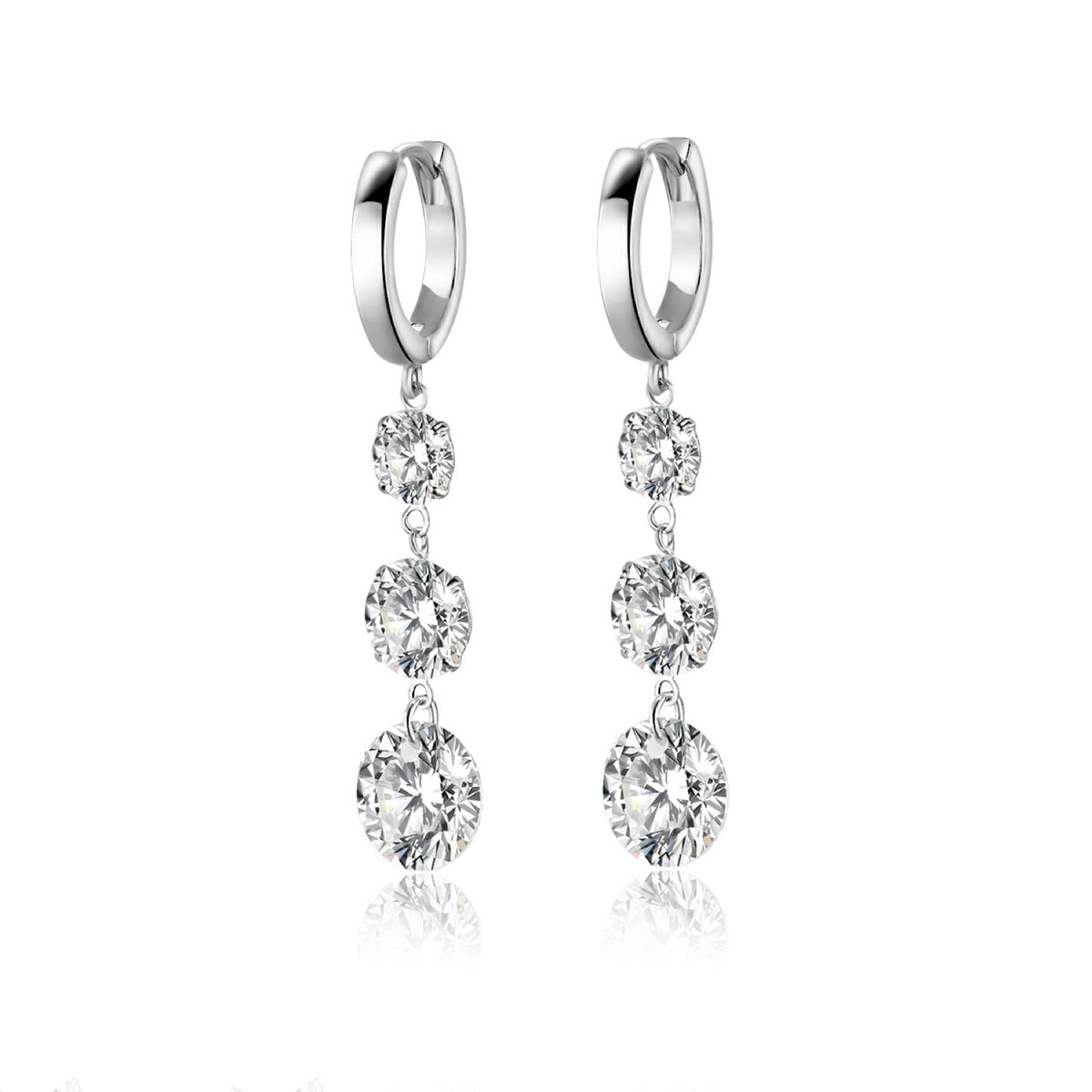 Triplet Moissanite Three-Stone Drop Earrings in Sterling Silver