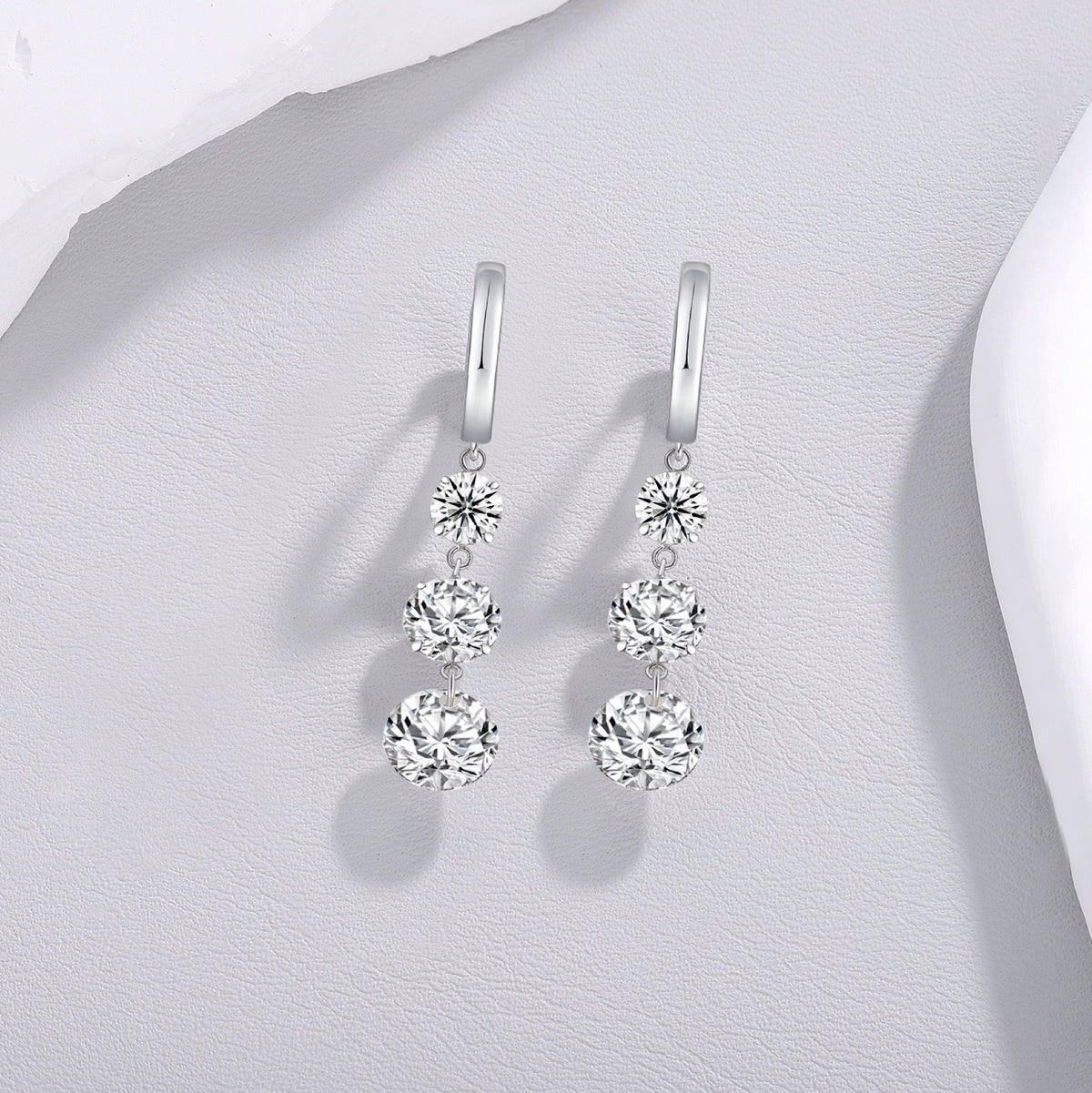 Triplet Moissanite Three-Stone Drop Earrings in Sterling Silver