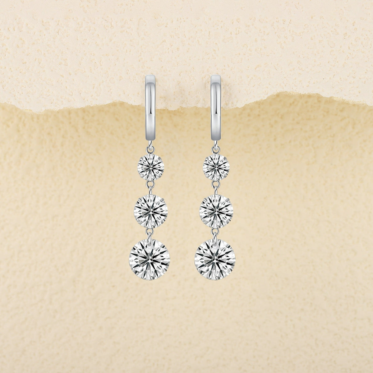Triplet Moissanite Three-Stone Drop Earrings in Sterling Silver