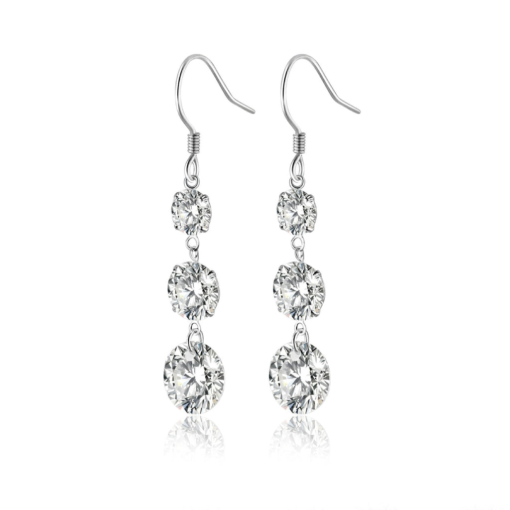 Tiered Moissanite Three-Stone Drop Earrings in Sterling Silver