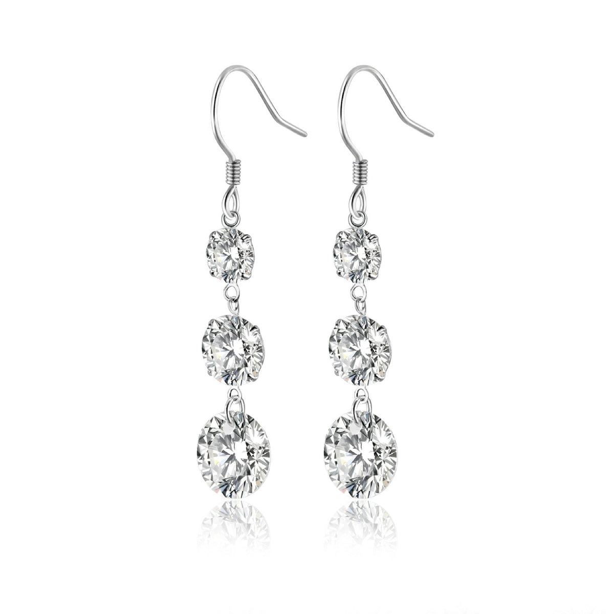 Tiered Moissanite Three-Stone Drop Earrings in Sterling Silver