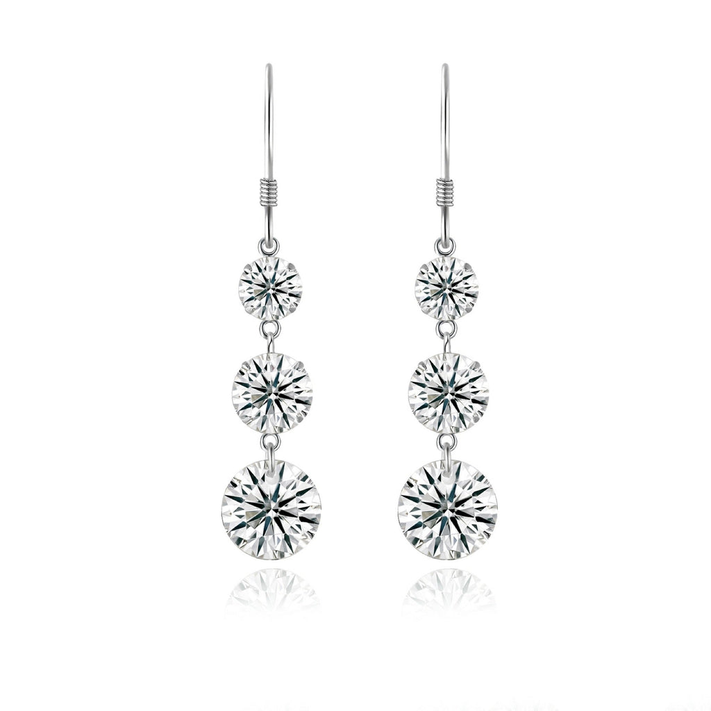 Tiered Moissanite Three-Stone Drop Earrings in Sterling Silver