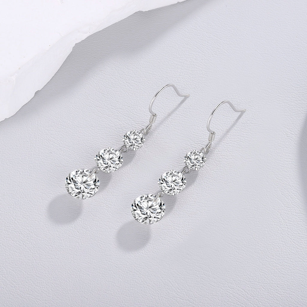 Tiered Moissanite Three-Stone Drop Earrings in Sterling Silver