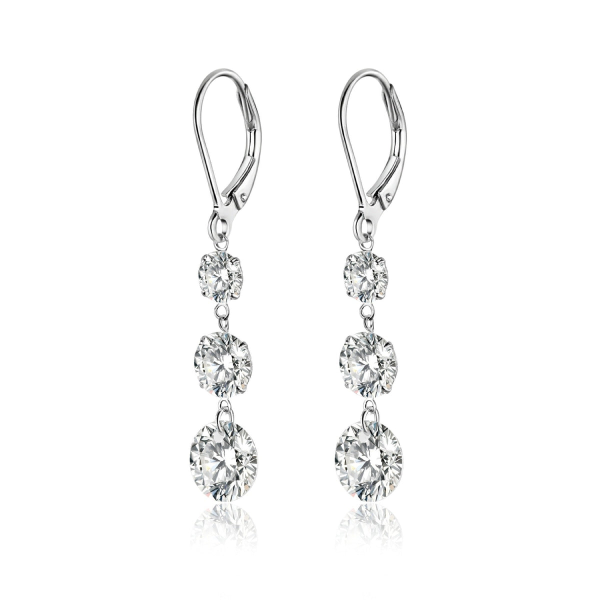Graduate Moissanite Three-Stone Drop Earrings in Sterling Silver