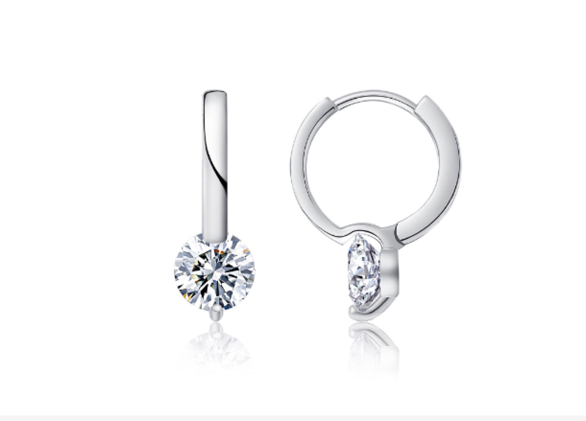 Swing Moissanite Drop Huggie Hoop Earrings in Sterling Silver