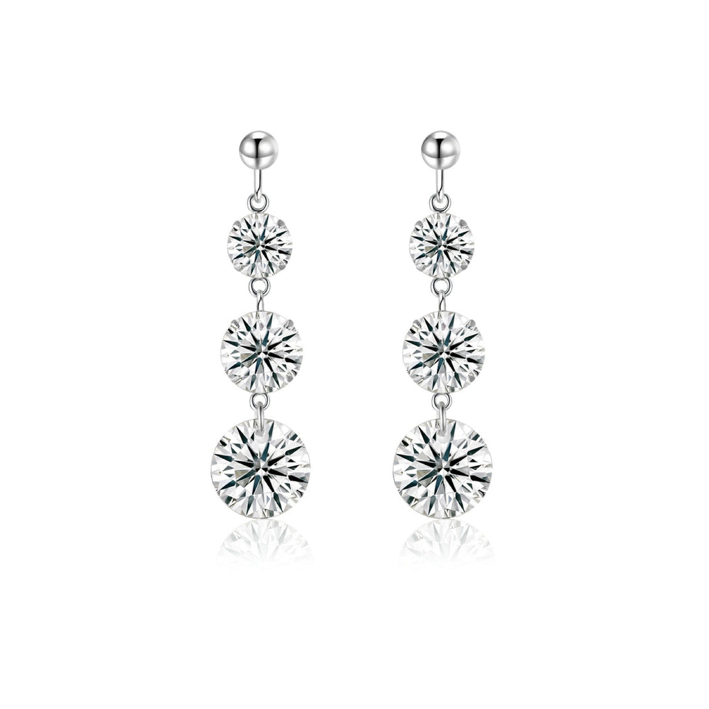 Stream Moissanite Three-Stone Drop Earrings in Sterling Silver
