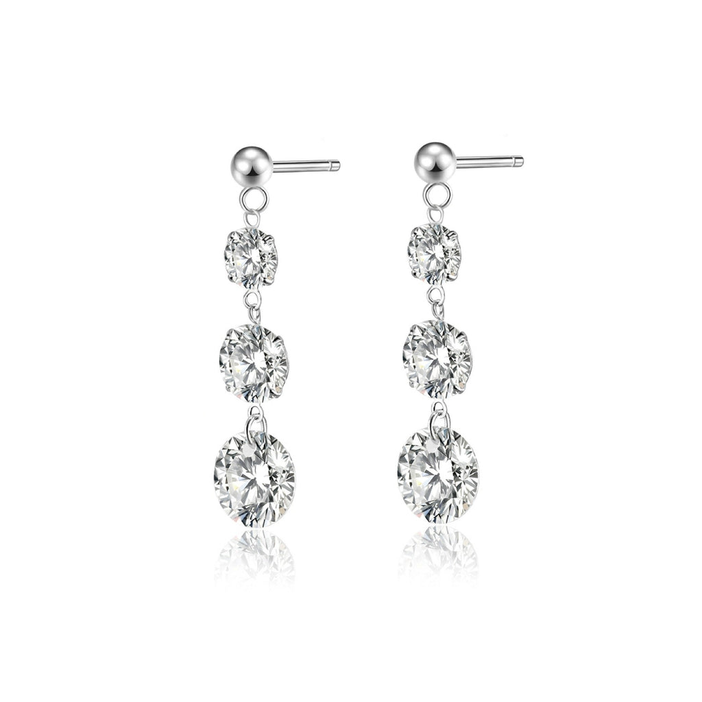 Stream Moissanite Three-Stone Drop Earrings in Sterling Silver