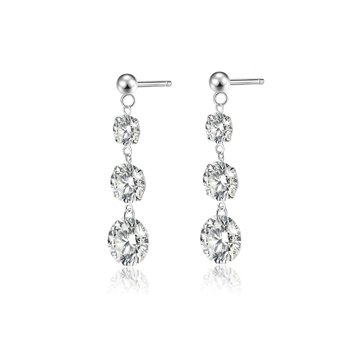 Stream Moissanite Three-Stone Drop Earrings in Sterling Silver