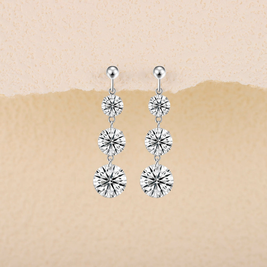 Stream Moissanite Three-Stone Drop Earrings in Sterling Silver