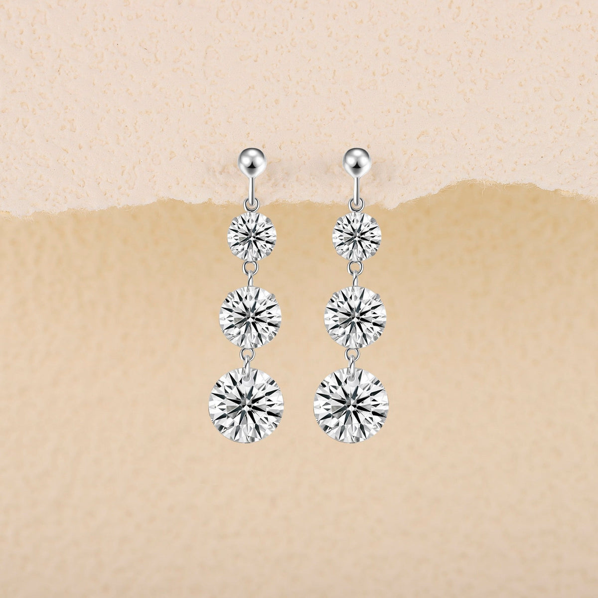 Stream Moissanite Three-Stone Drop Earrings in Sterling Silver