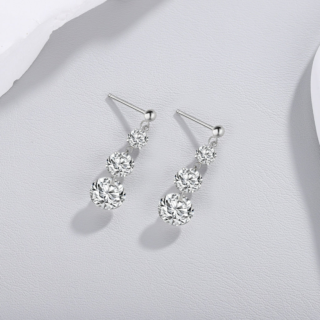 Stream Moissanite Three-Stone Drop Earrings in Sterling Silver