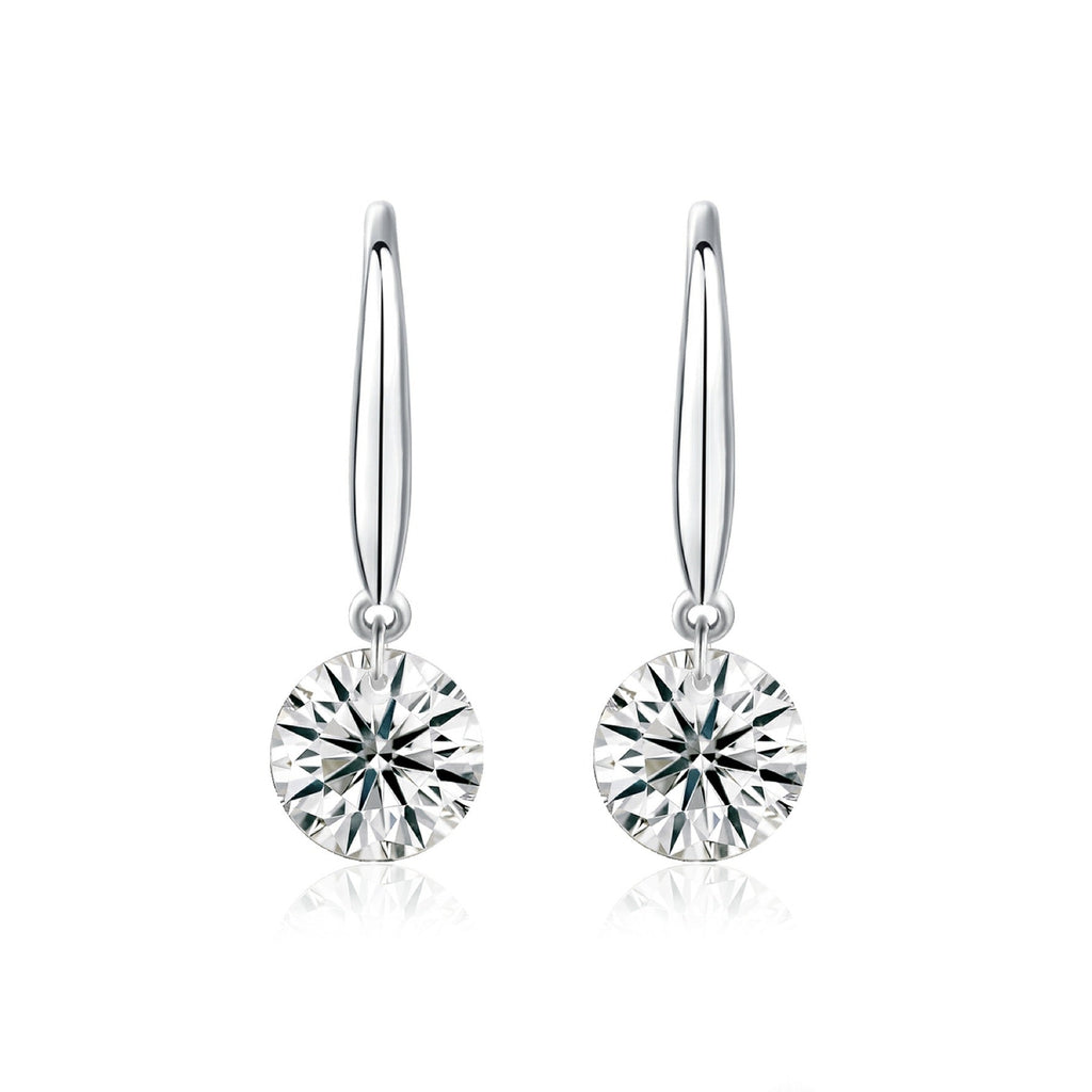 Rivulet Moissanite Three-Stone Drop Earrings in Sterling Silver