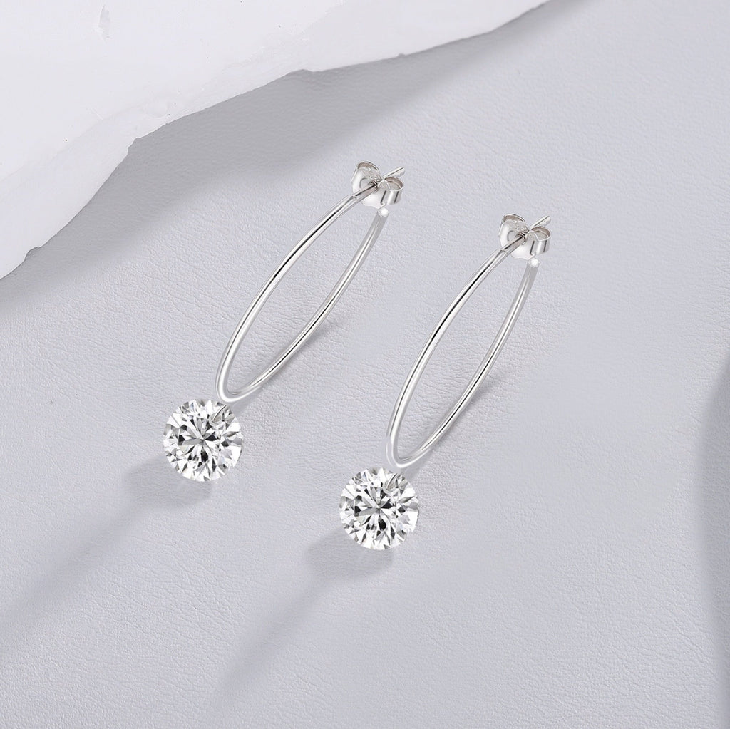 Suspend Moissanite Hoop Drop Earrings in Sterling Silver