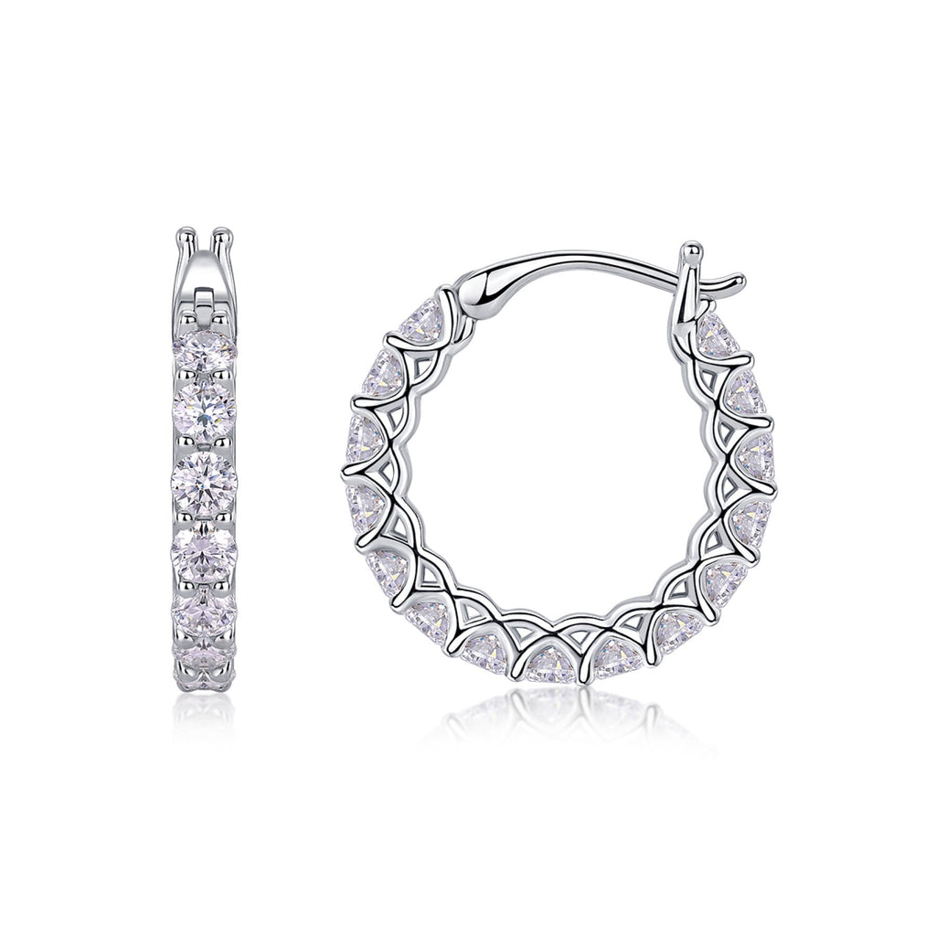 Filigree Moissanite Huggie Hoop Earrings in Sterling Silver