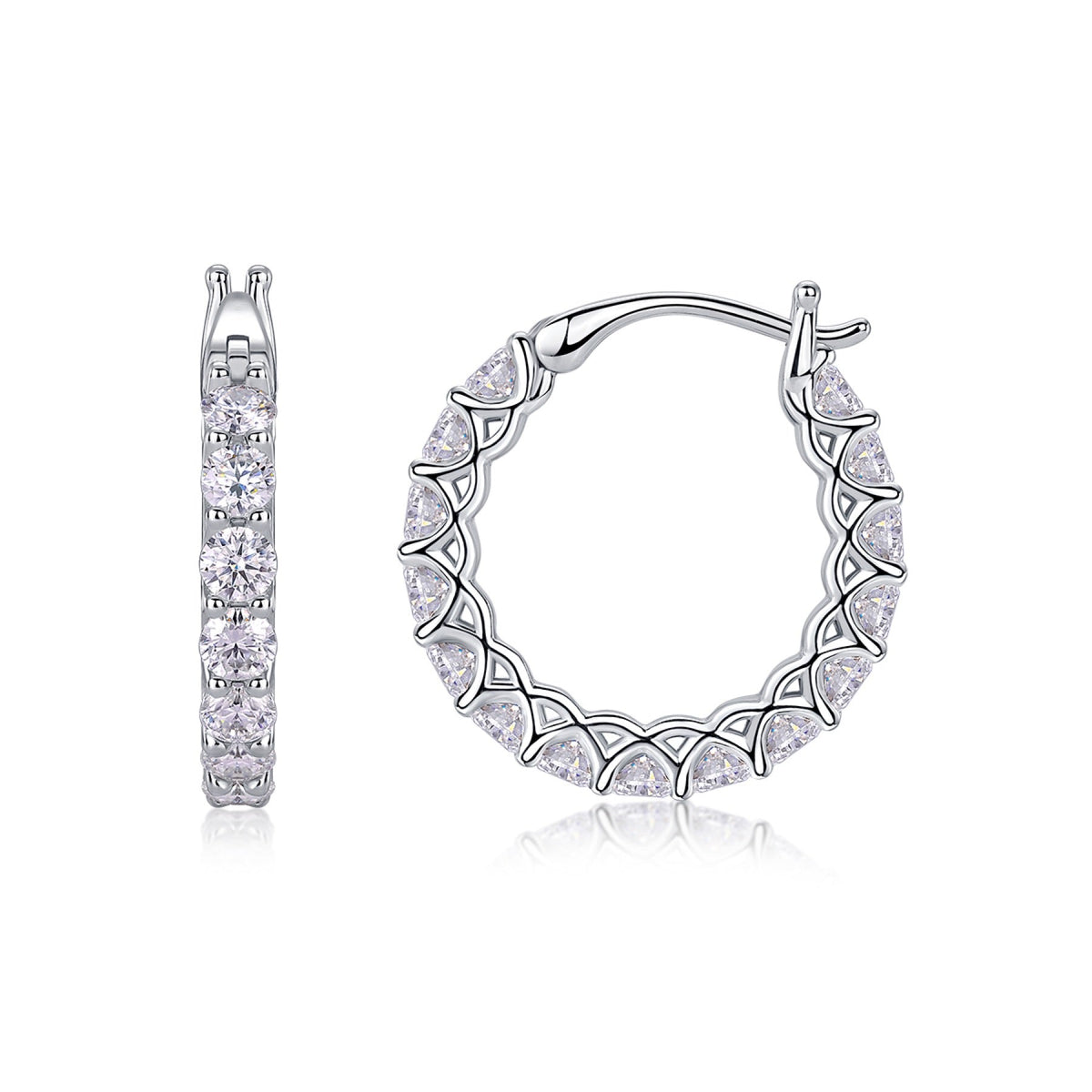 Filigree Moissanite Huggie Hoop Earrings in Sterling Silver