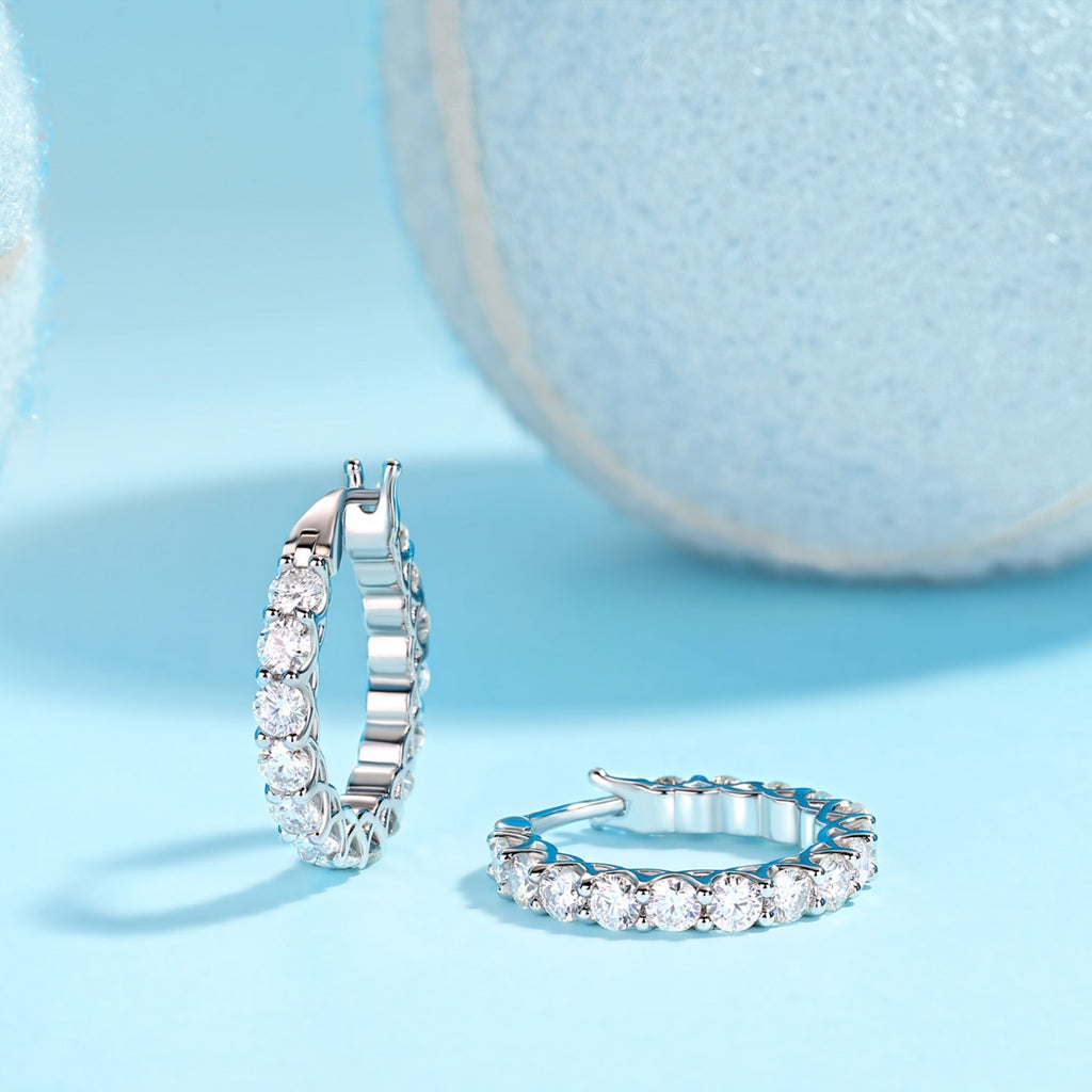 Filigree Moissanite Huggie Hoop Earrings in Sterling Silver
