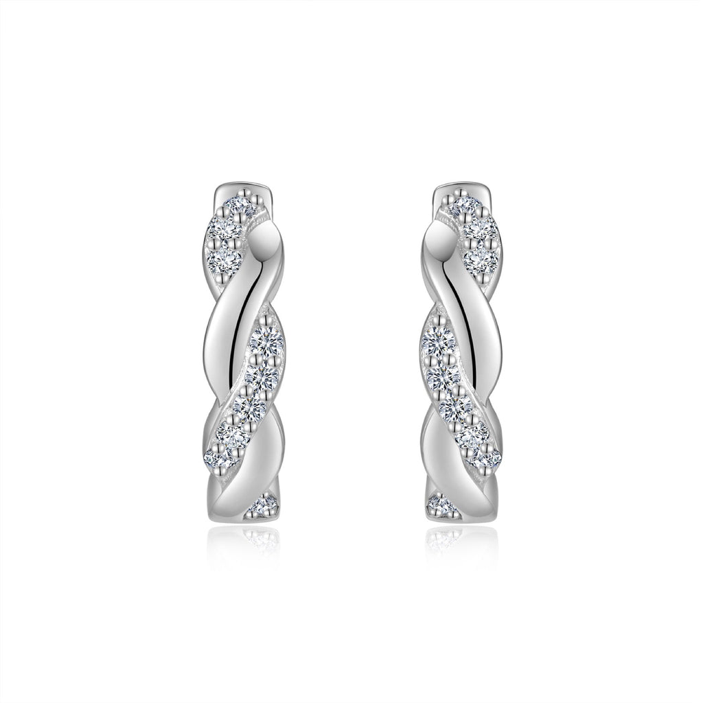 Torsade Moissanite Twisted Huggie Hoop Earrings in Sterling Silver