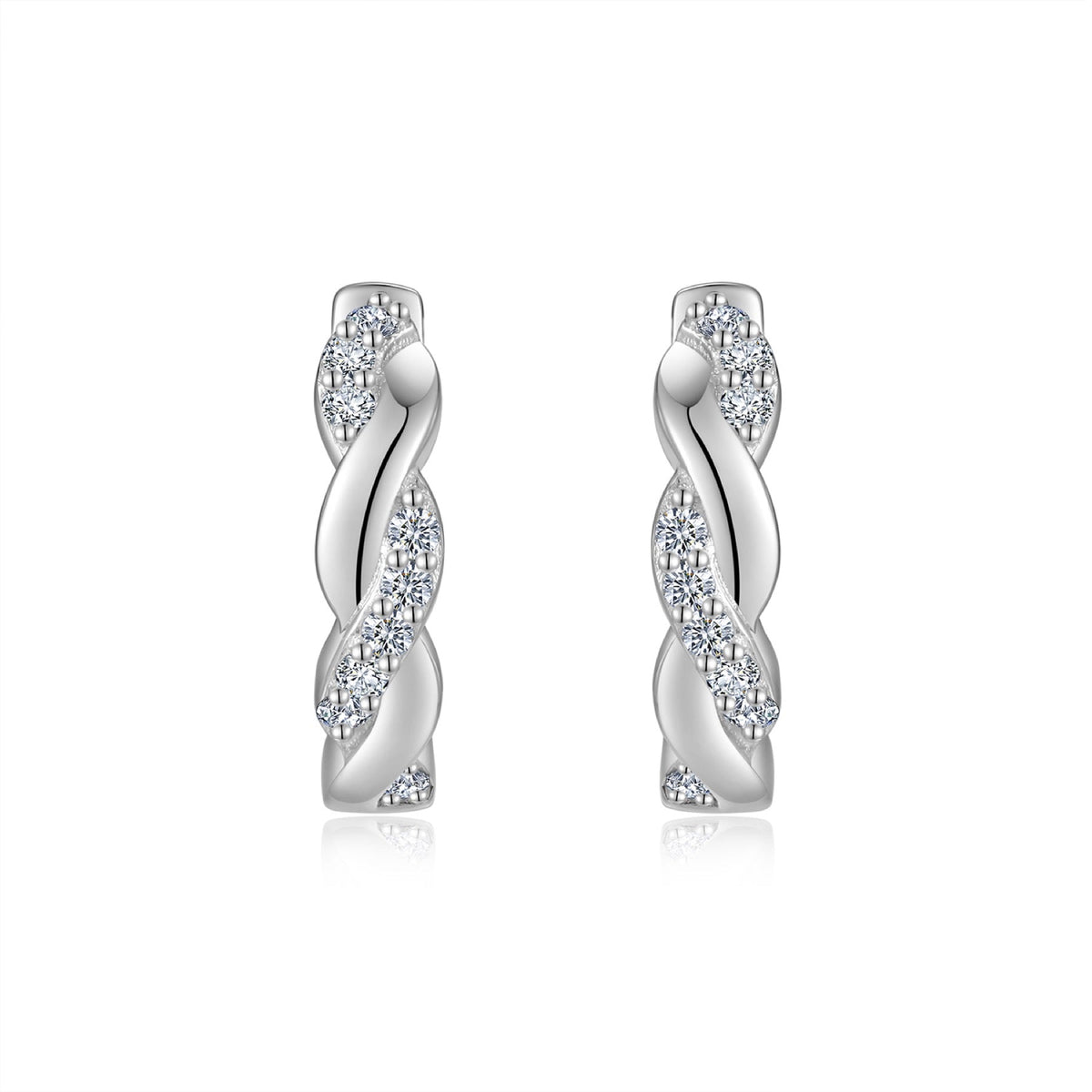 Torsade Moissanite Twisted Huggie Hoop Earrings in Sterling Silver