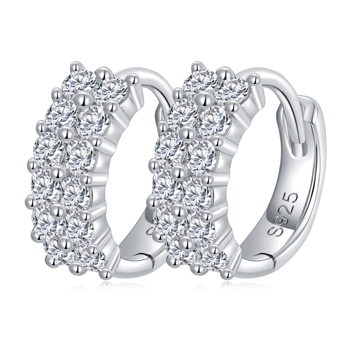 Tribeca Moissanite Huggie Hoop Earrings in Sterling Silver