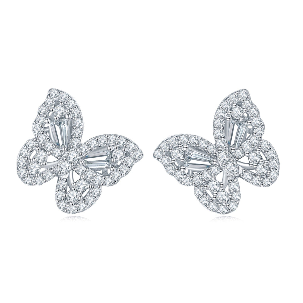 Monarch Moissanite Butterfly Stud Earrings in Sterling Silver